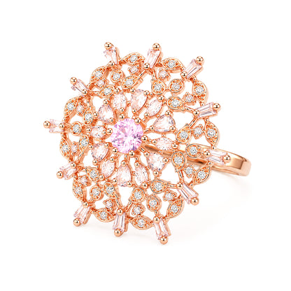 Rose Gold Plated Pink AD Ring for Women