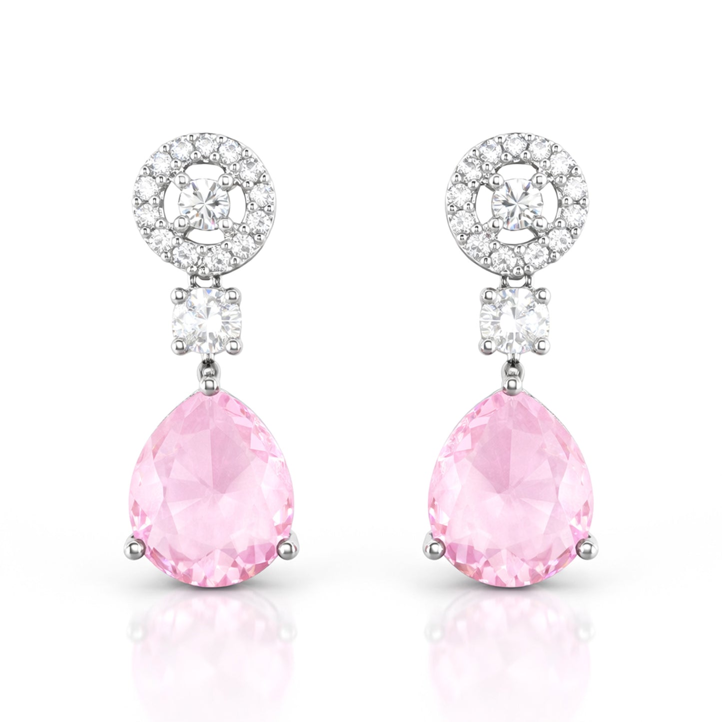 Silver Plated Pink AD Drop Earrings for Women