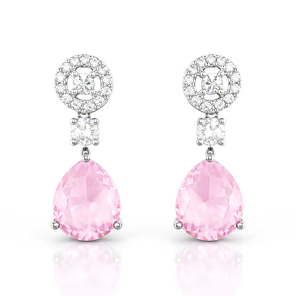 Silver Plated Pink AD Drop Earrings for Women