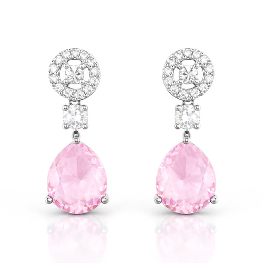 Silver Plated Pink AD Drop Earrings for Women