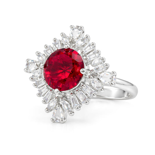 Rhodium Plated Red AD Finger Ring for Women