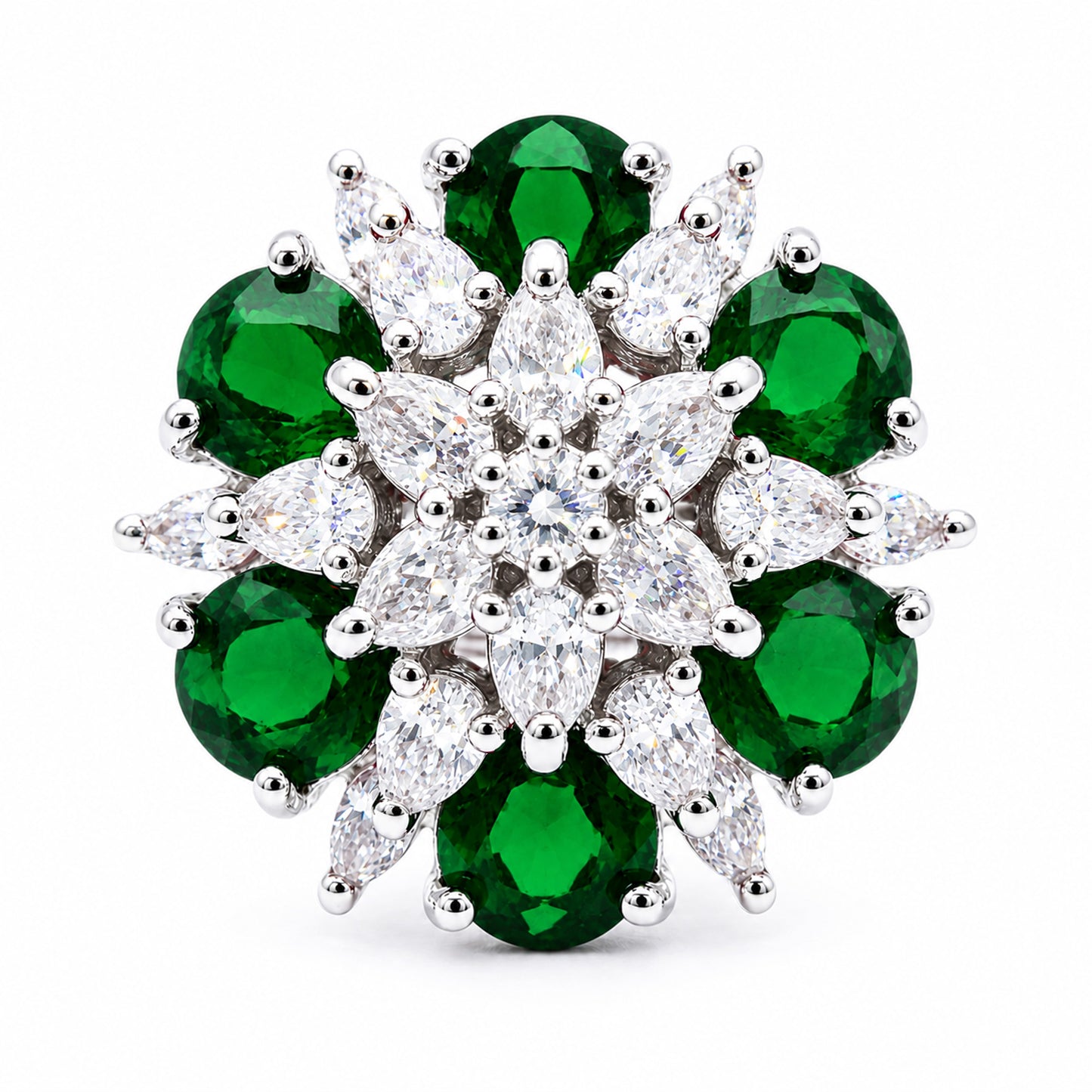 Rhodium Plated Green AD Finger Ring for Women