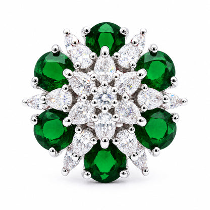 Rhodium Plated Green AD Finger Ring for Women