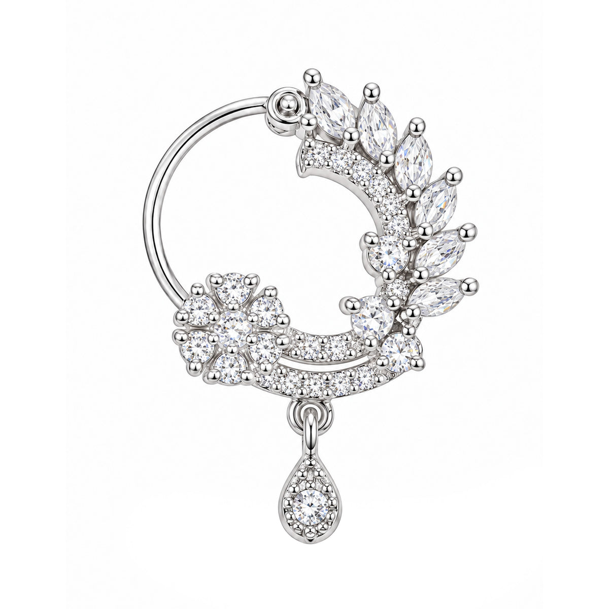 Rhodium Plated American Dimaond Drop Nose Ring