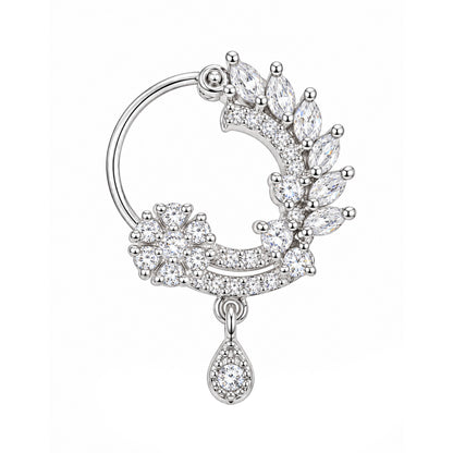 Rhodium Plated American Dimaond Drop Nose Ring