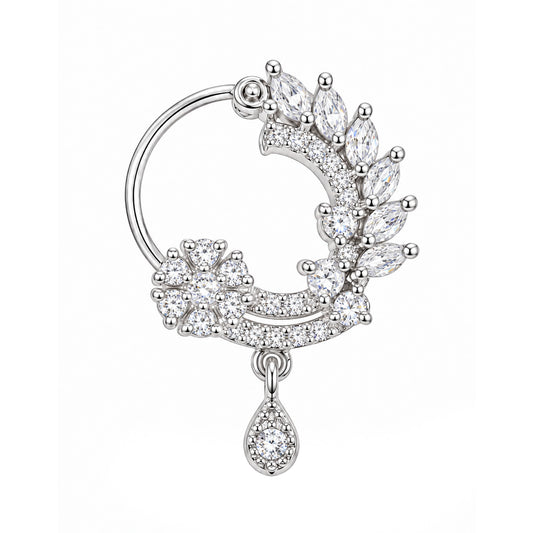 Rhodium Plated American Dimaond Drop Nose Ring