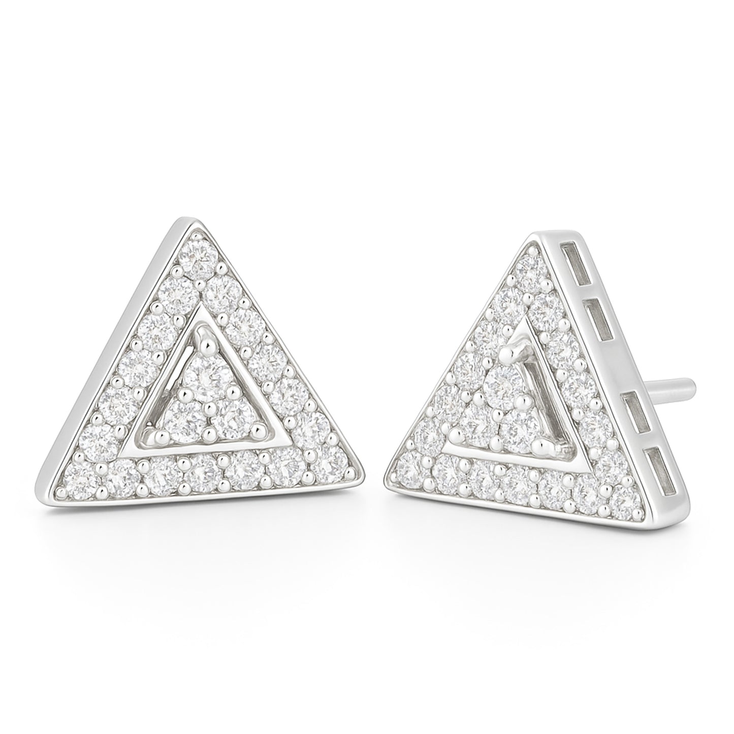 Rhodium Plated White AD Triangular Stud Earrings for Women