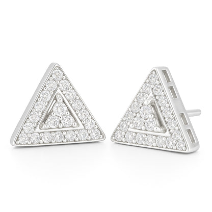 Rhodium Plated White AD Triangular Stud Earrings for Women