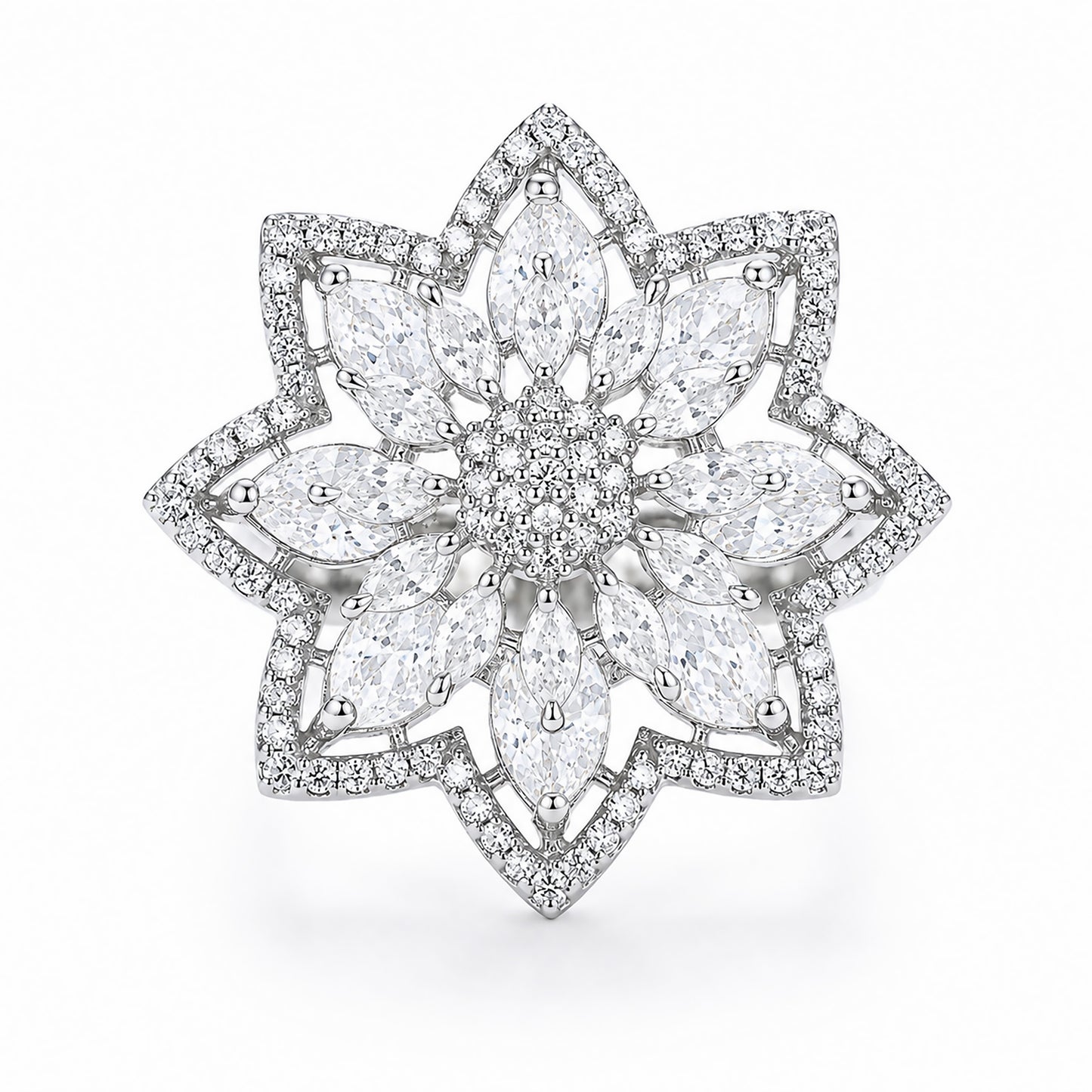 Silver Plated AD Floral Finger Ring for Women