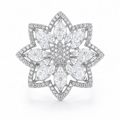 Silver Plated AD Floral Finger Ring for Women