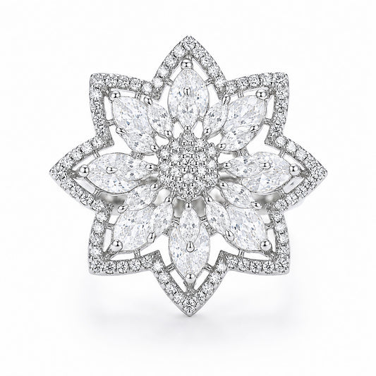 Silver Plated AD Floral Finger Ring for Women