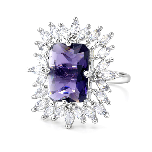 Silver Plated Purple AD Finger Ring for Women