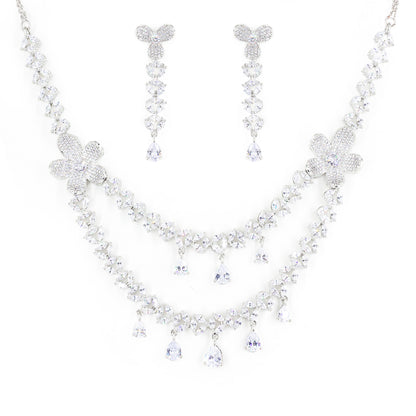 Silver Plated White AD Studded Designer Jewellery Set