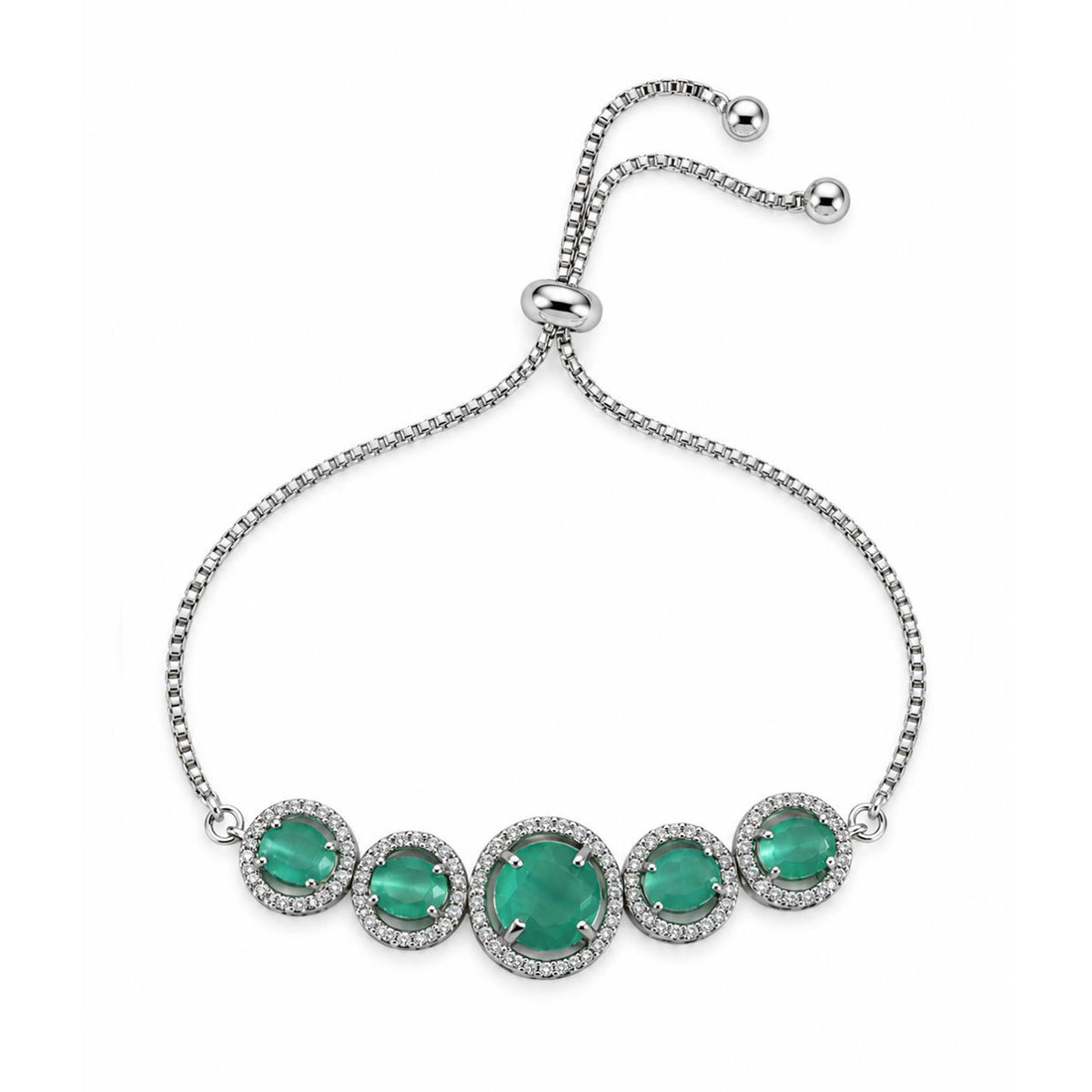 Rhodium Plated Green AD Adjustable Bracelet for Women
