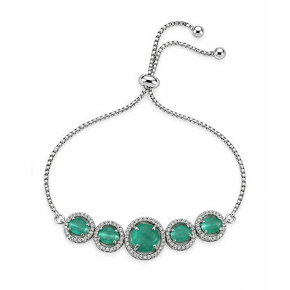 Rhodium Plated Green AD Adjustable Bracelet for Women