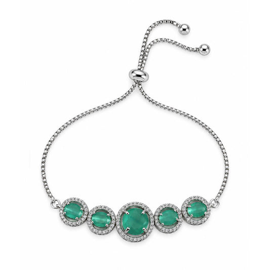Rhodium Plated Green AD Adjustable Bracelet for Women