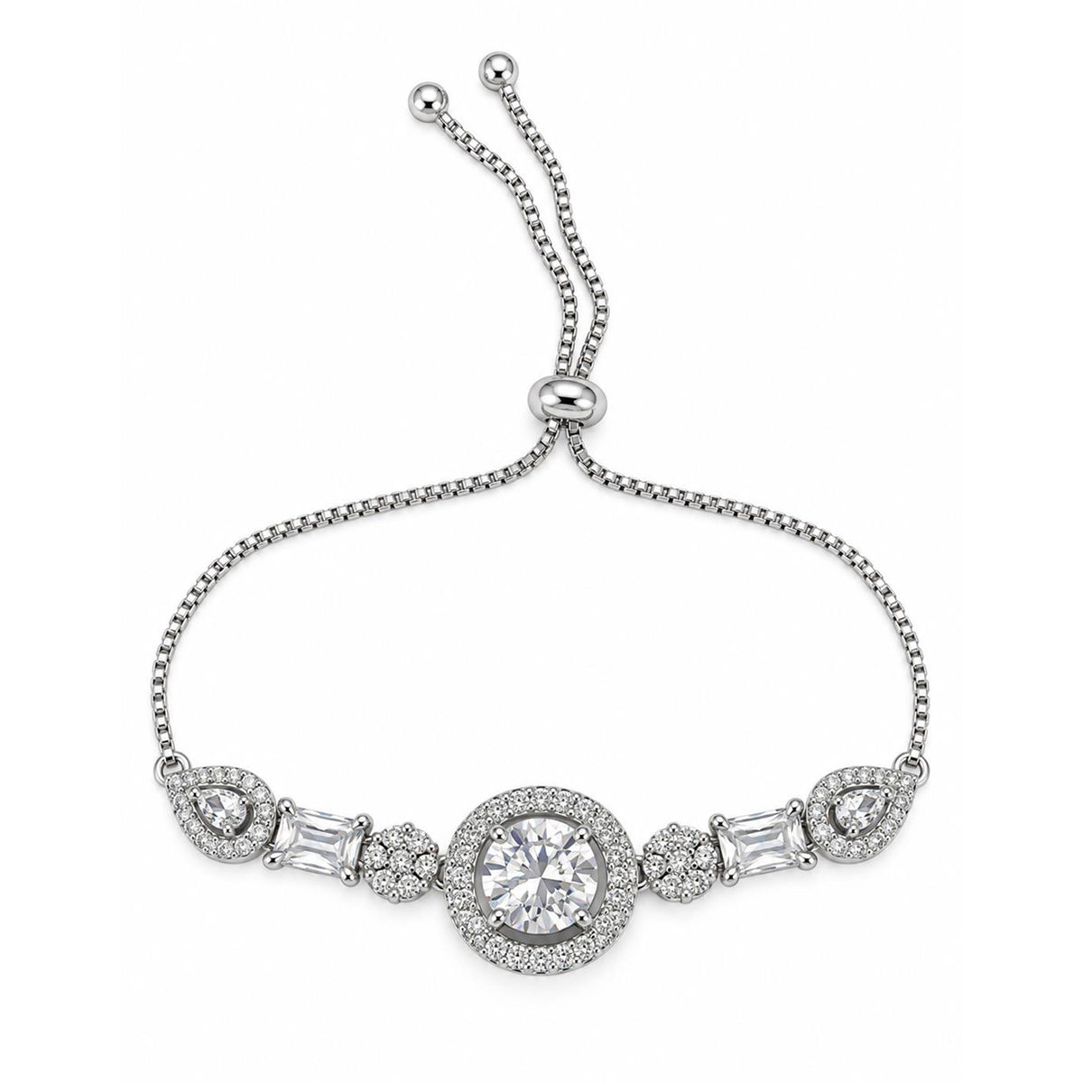 Rhodium Plated AD Adjustable Bracelet for Women
