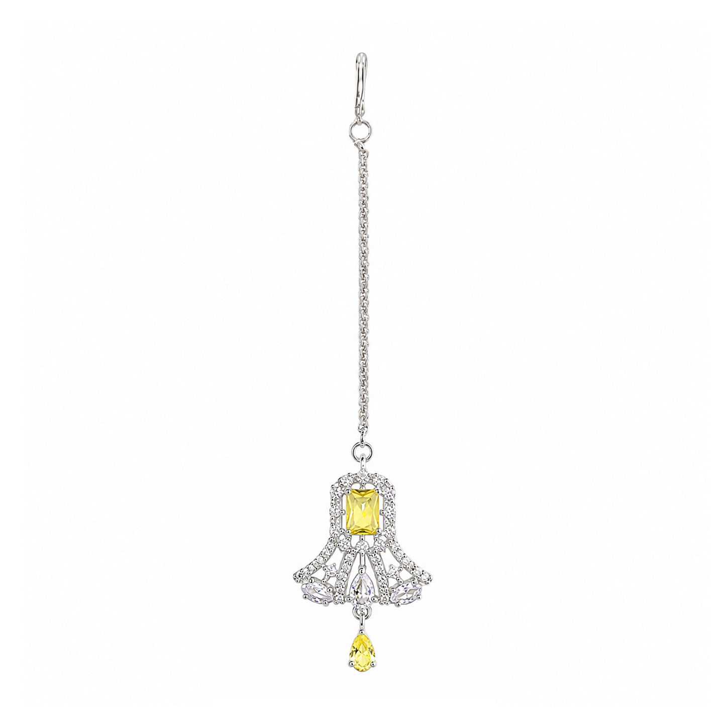 Silver Plated Yellow AD Maang Tikka for Women