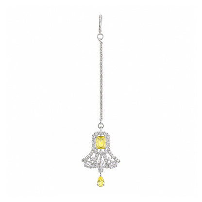 Silver Plated Yellow AD Maang Tikka for Women