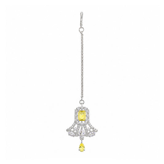 Silver Plated Yellow AD Maang Tikka for Women