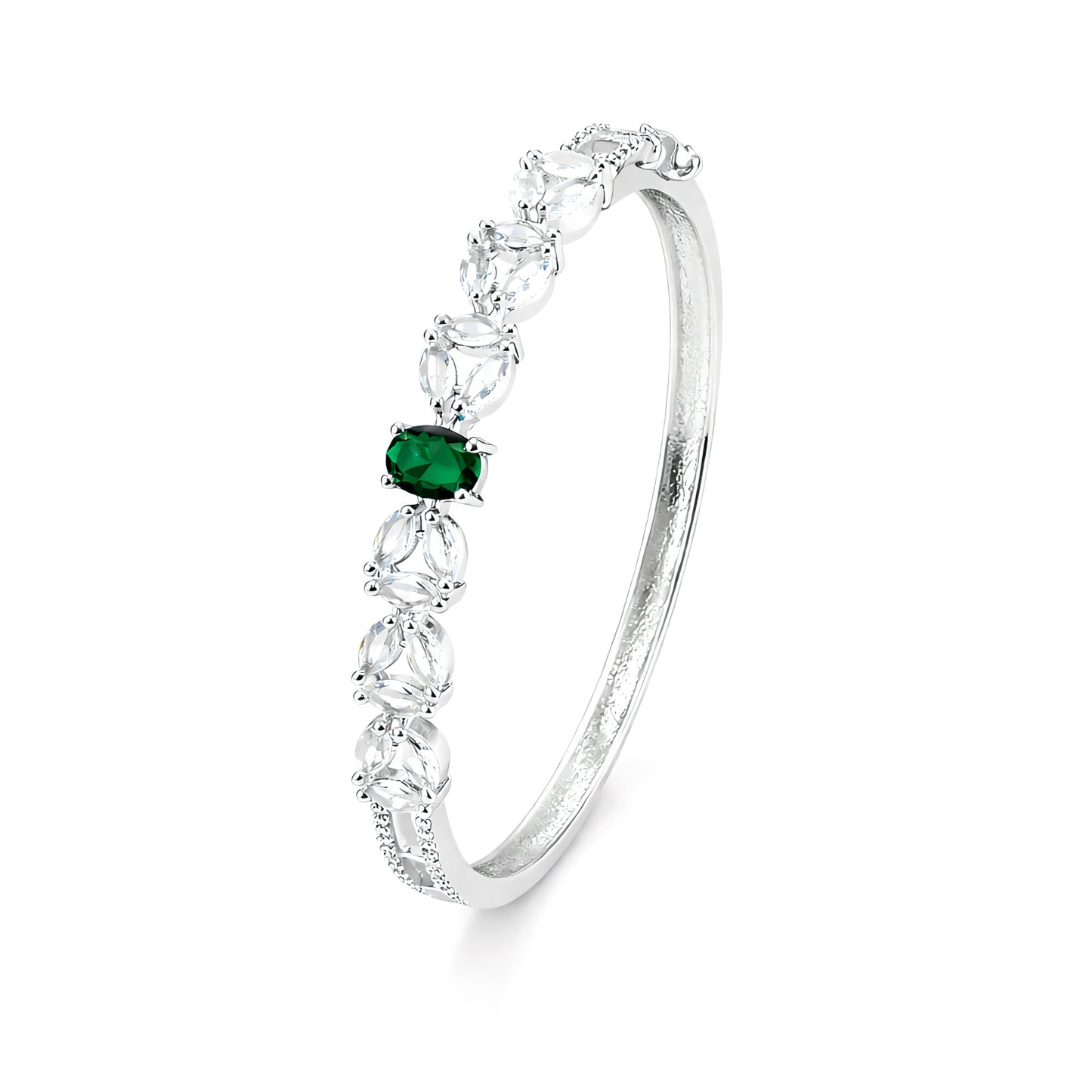 Silver Plated Green AD Minimal Bangle Bracelet for Women