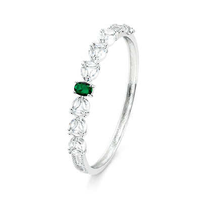 Silver Plated Green AD Minimal Bangle Bracelet for Women