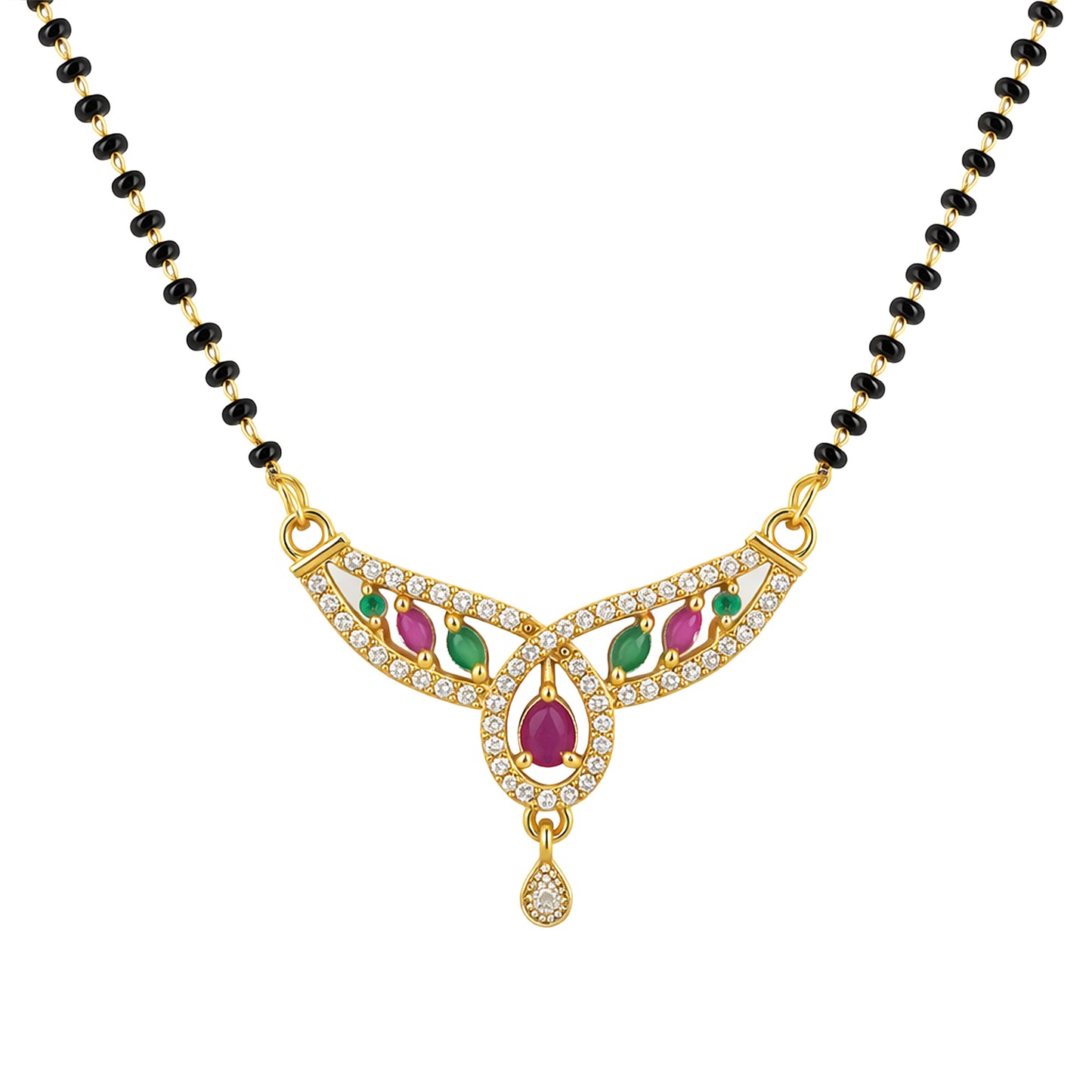 Gold Plated Red & Green AD Mangalsutra For Women