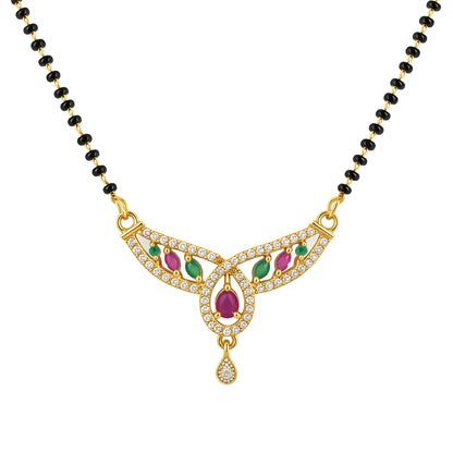 Gold Plated Red & Green AD Mangalsutra For Women
