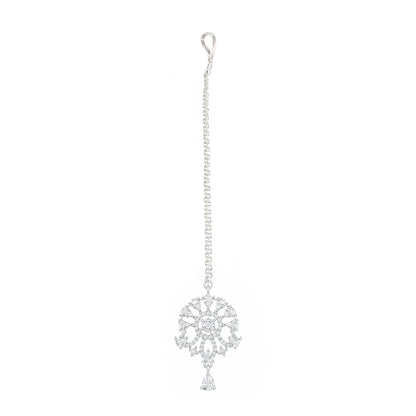Silver Plated AD Maang Tikka for Women