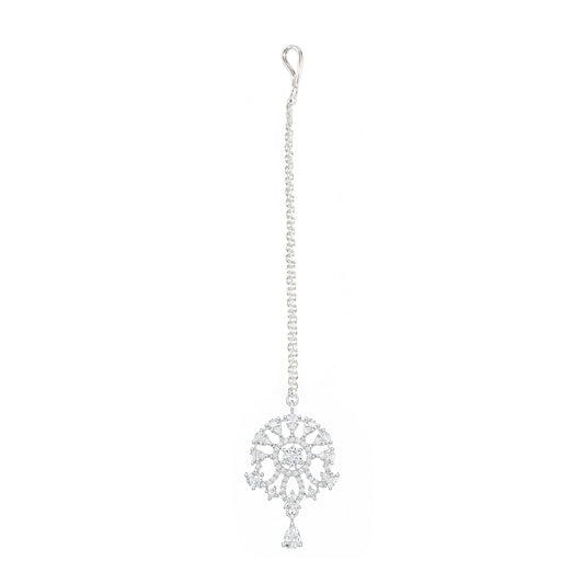 Silver Plated AD Maang Tikka for Women