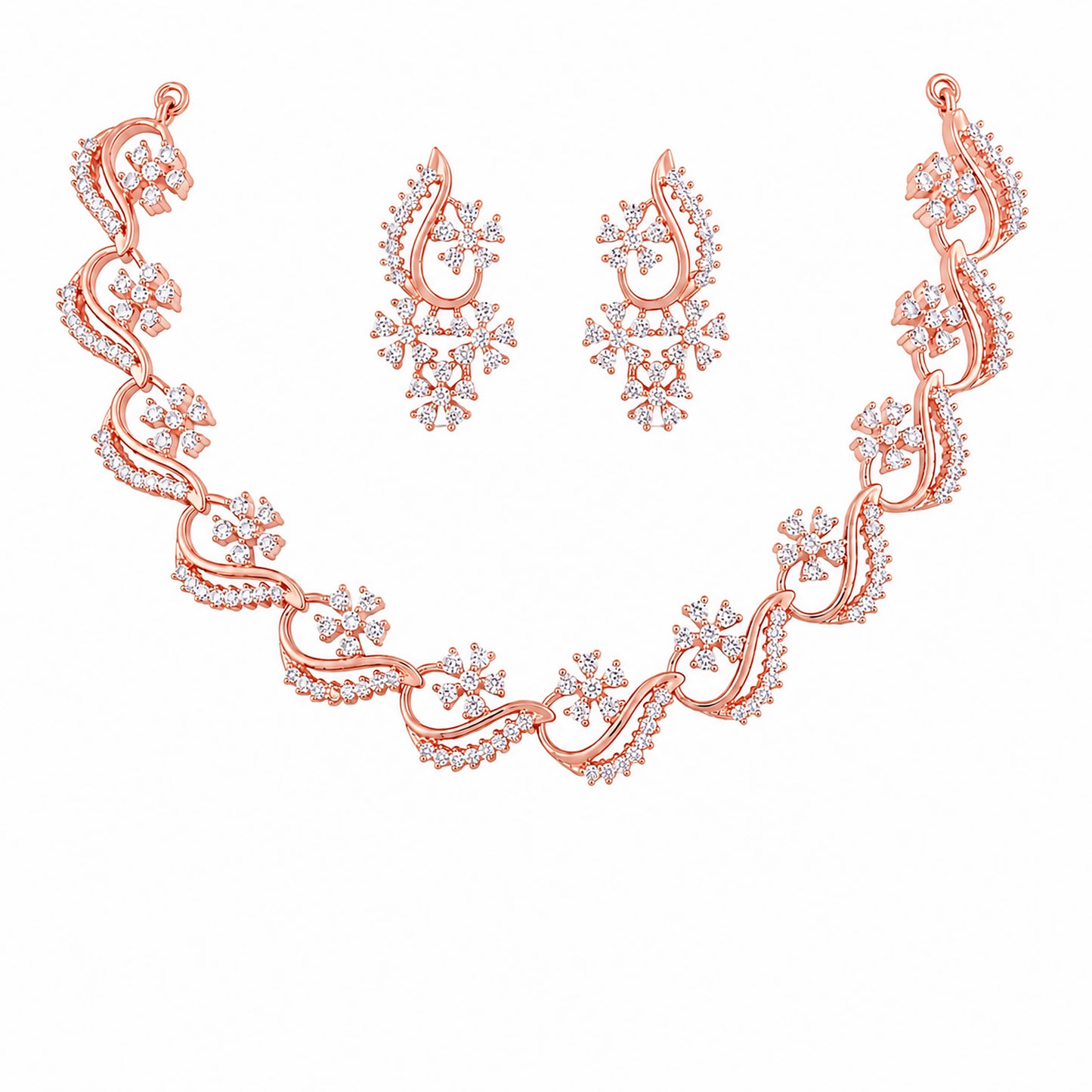 Rose Gold Plated AD Floral Jewellery Set for Women