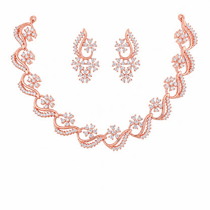 Rose Gold Plated AD Floral Jewellery Set for Women