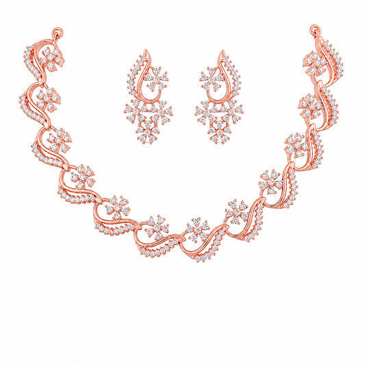 Rose Gold Plated AD Floral Jewellery Set for Women