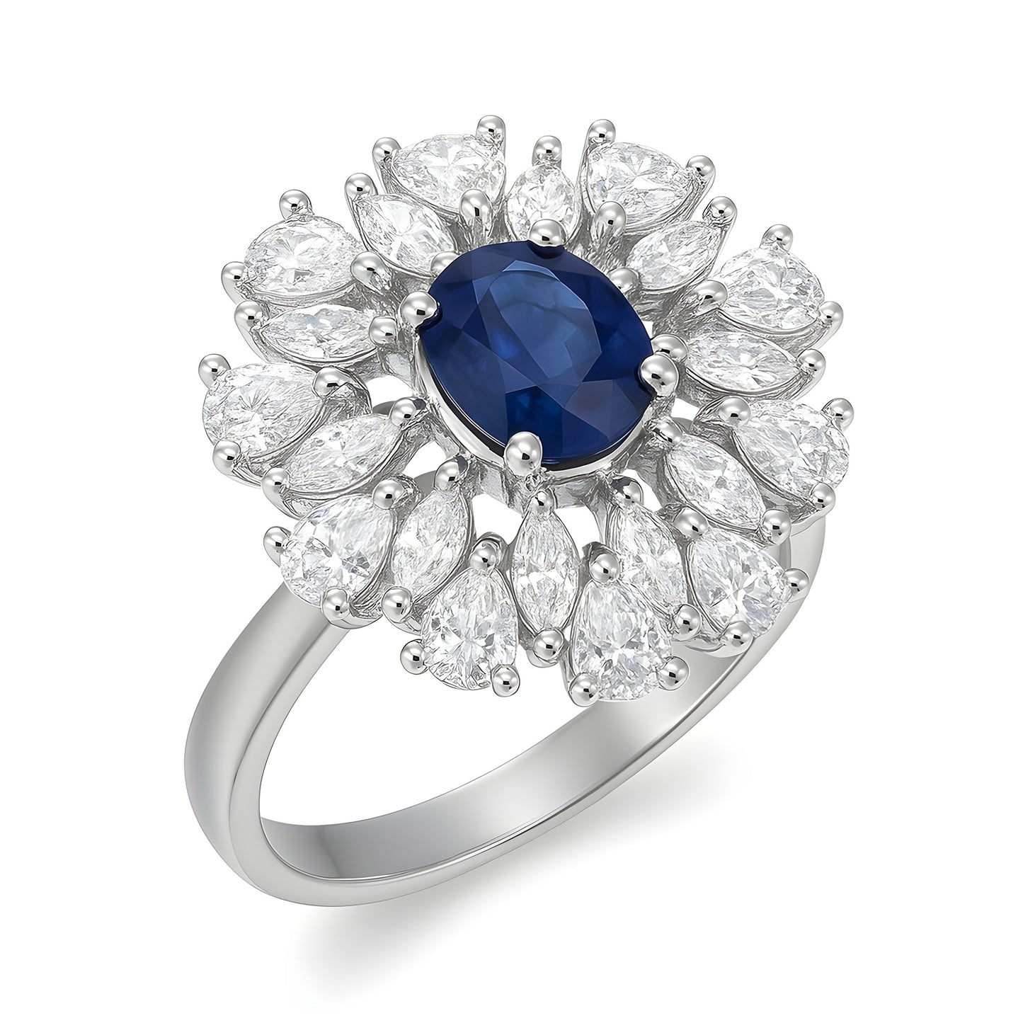 Silver Plated Blue AD Floral Adjustable Ring for Women