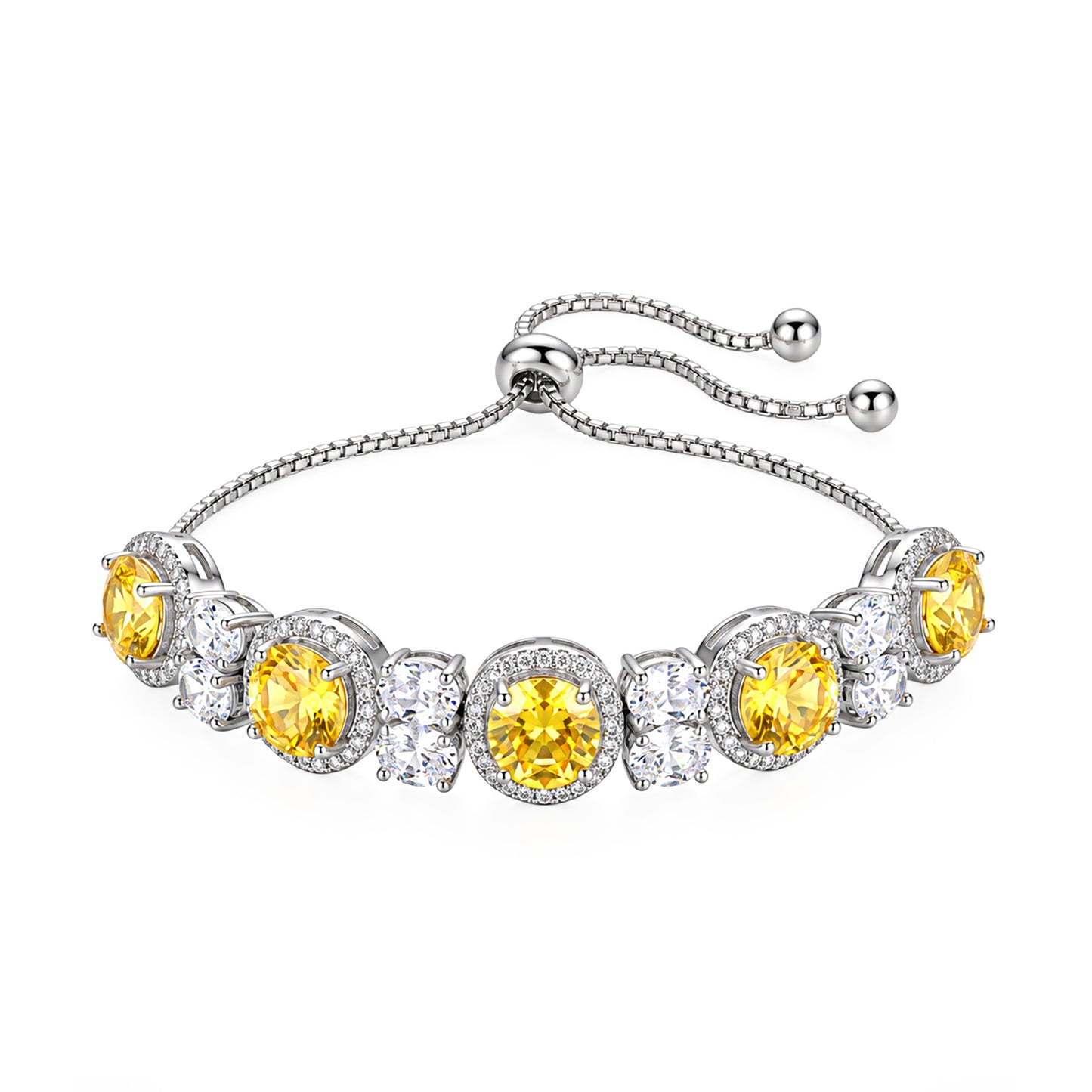 Silver Plated Yellow AD Adjustable Bracelet for Women