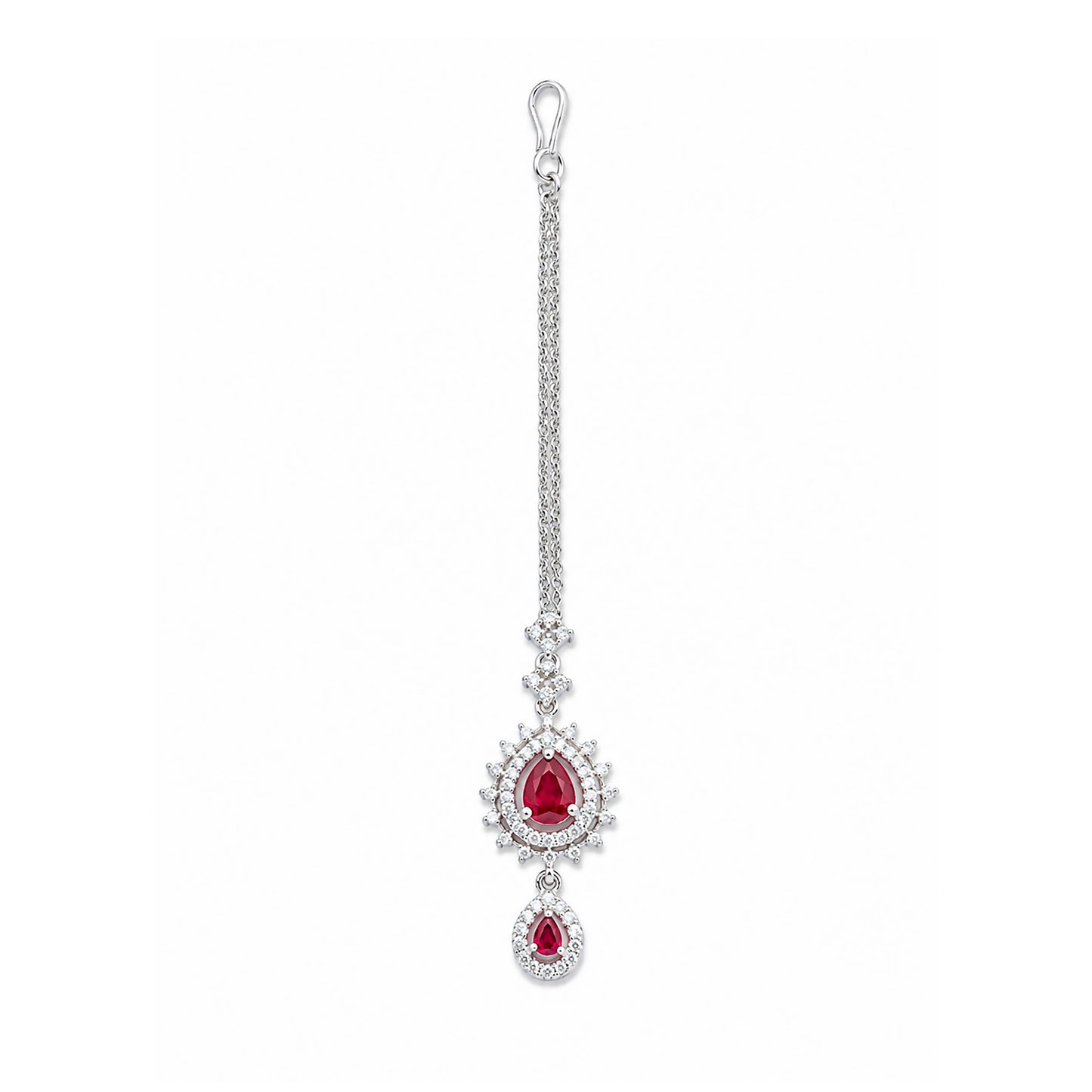 Silver Plated Red AD Maang Tikka for Women