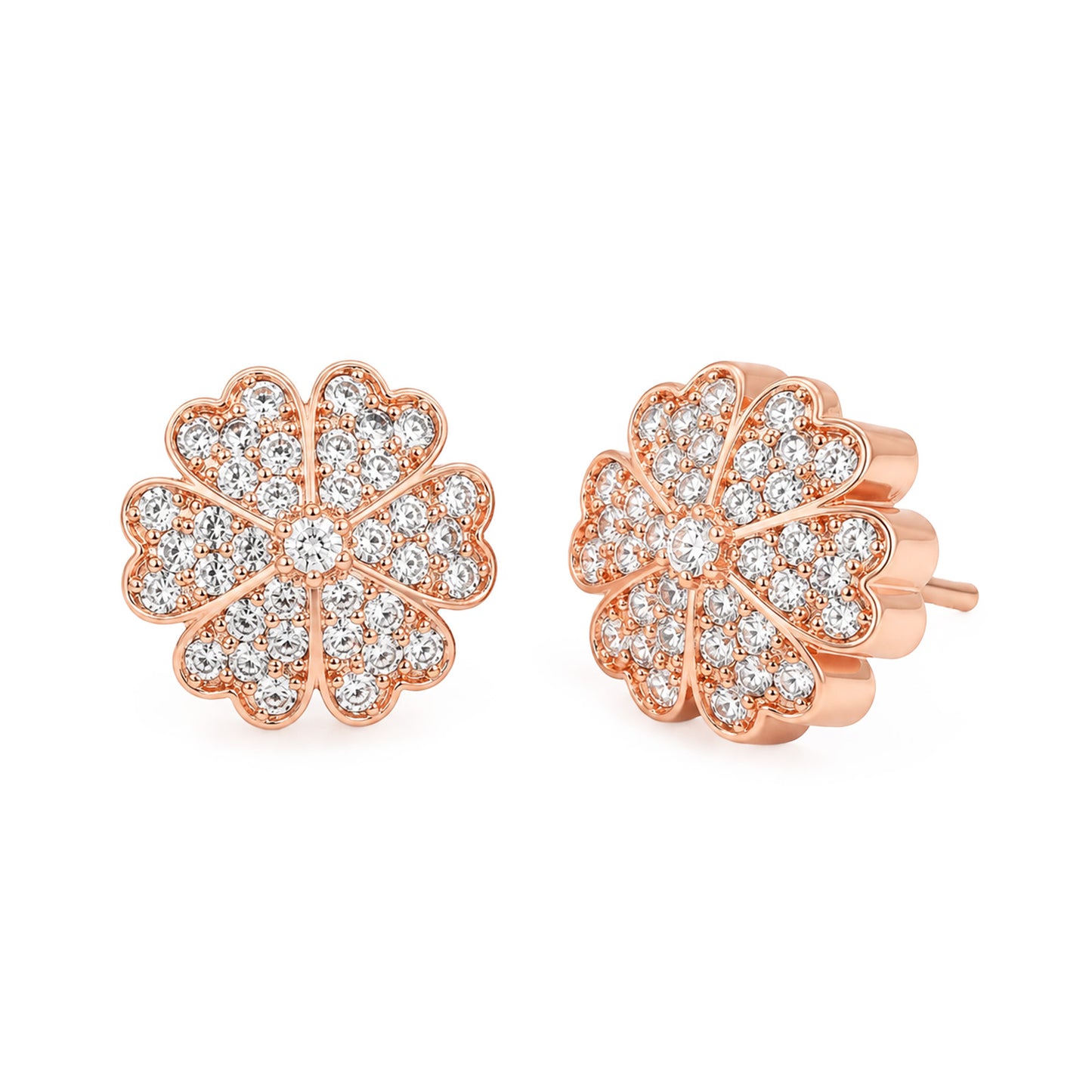 Rose Gold Plated AD Floral Studs for Women