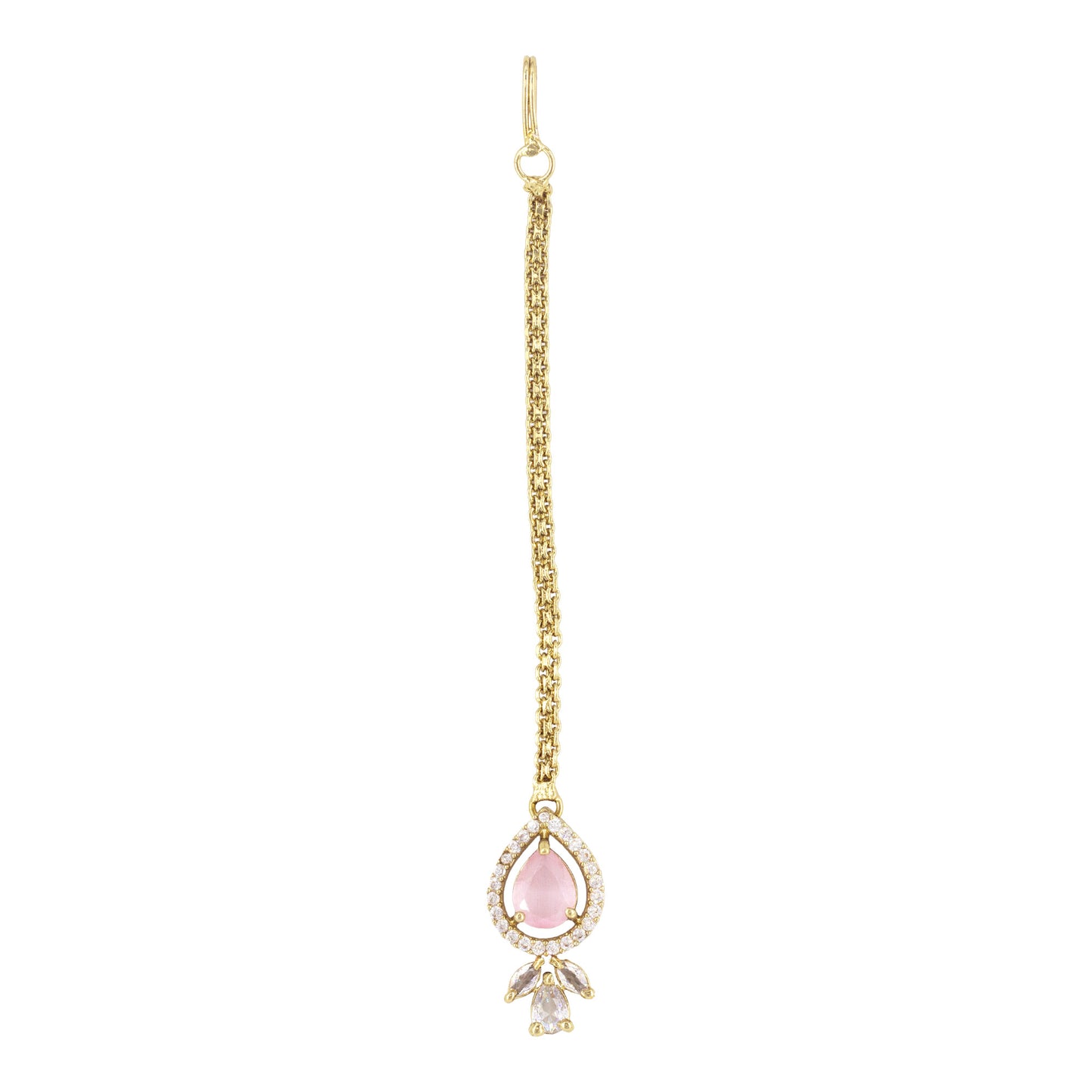 Gold Plated Pink AD Maang Tikka for Women