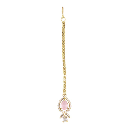 Gold Plated Pink AD Maang Tikka for Women