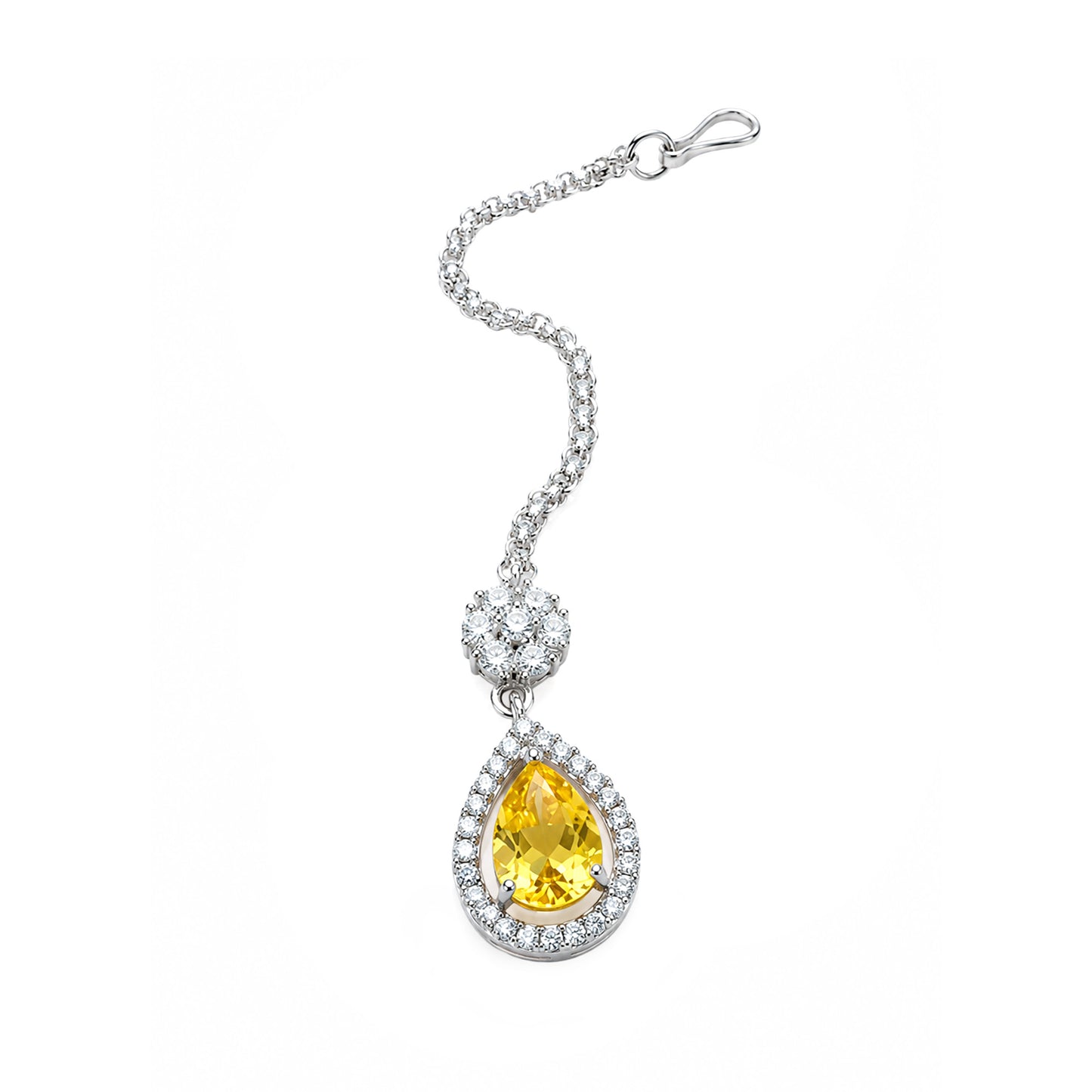 Silver Plated Yellow AD Maang Tikka for Girls