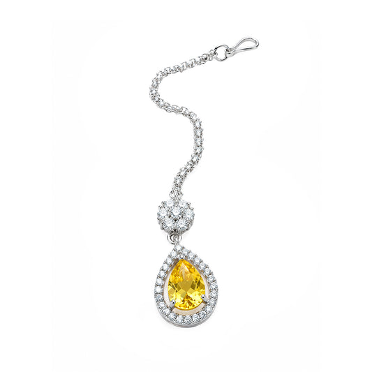 Silver Plated Yellow AD Maang Tikka for Girls