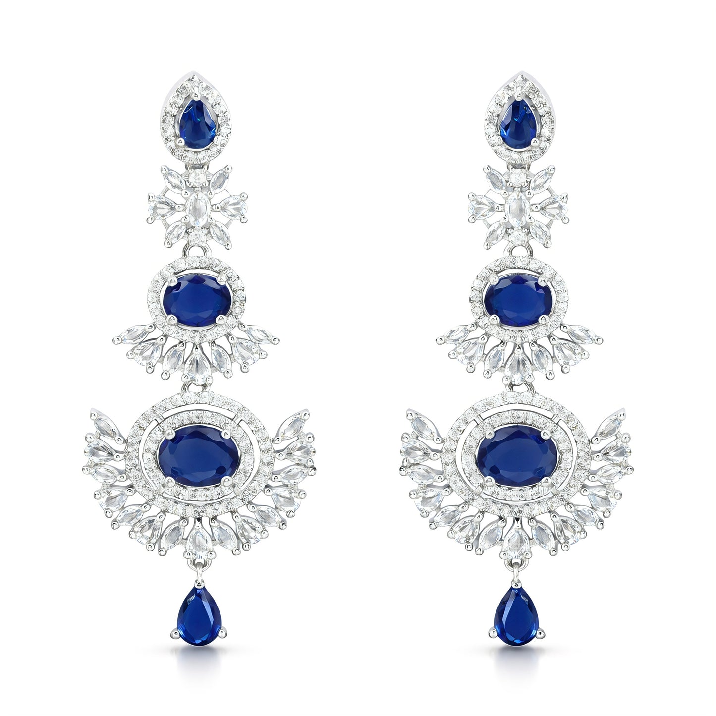 Silver Plated Blue AD Long Earrings for Women