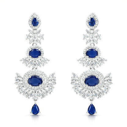Silver Plated Blue AD Long Earrings for Women