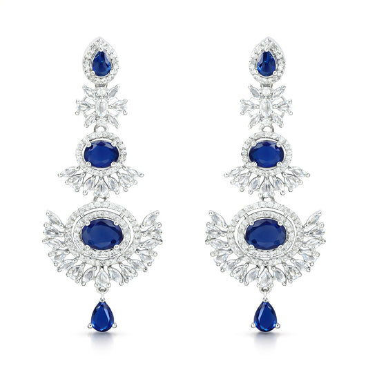 Silver Plated Blue AD Long Earrings for Women