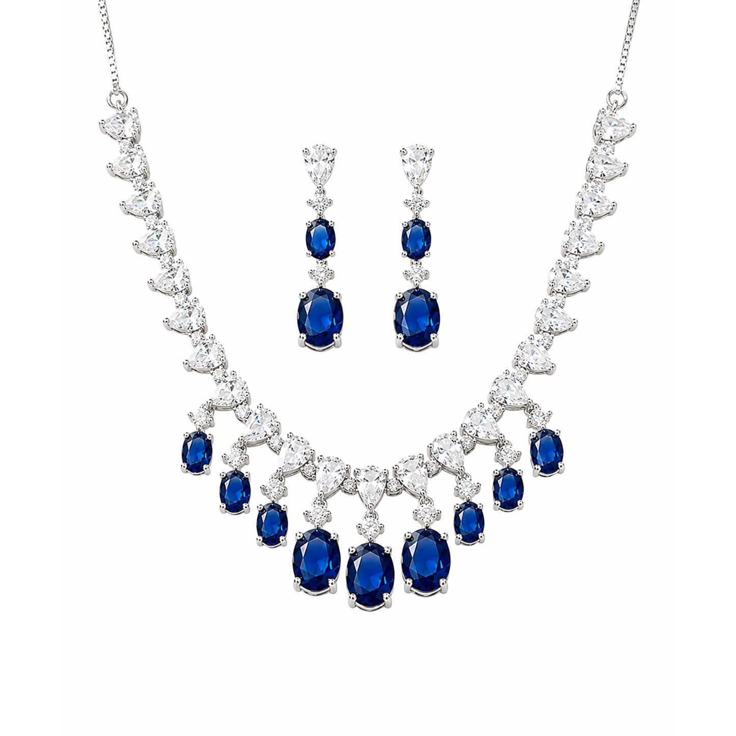 Silver Plated Blue AD Choker Set for Women