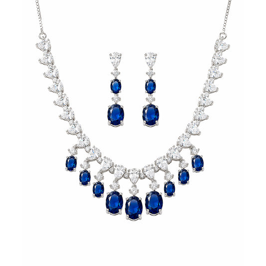Silver Plated Blue AD Choker Set for Women