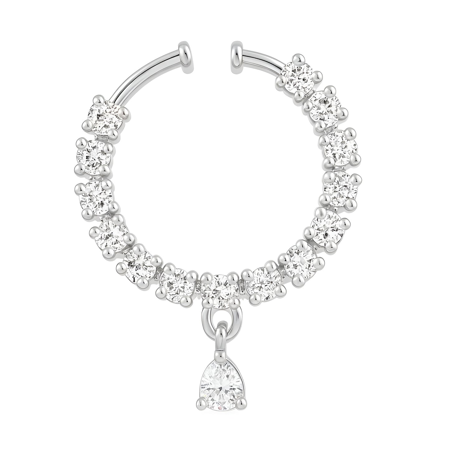 Silver Plated AD Bridal Non-piercing Drop Nose Ring