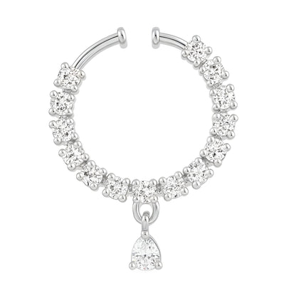 Silver Plated AD Bridal Non-piercing Drop Nose Ring