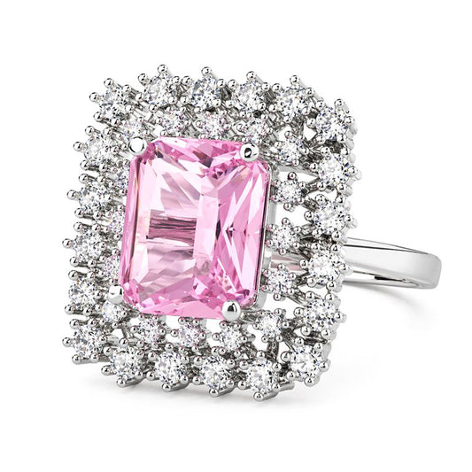 Silver Plated Pink AD Adjustable Ring for Women