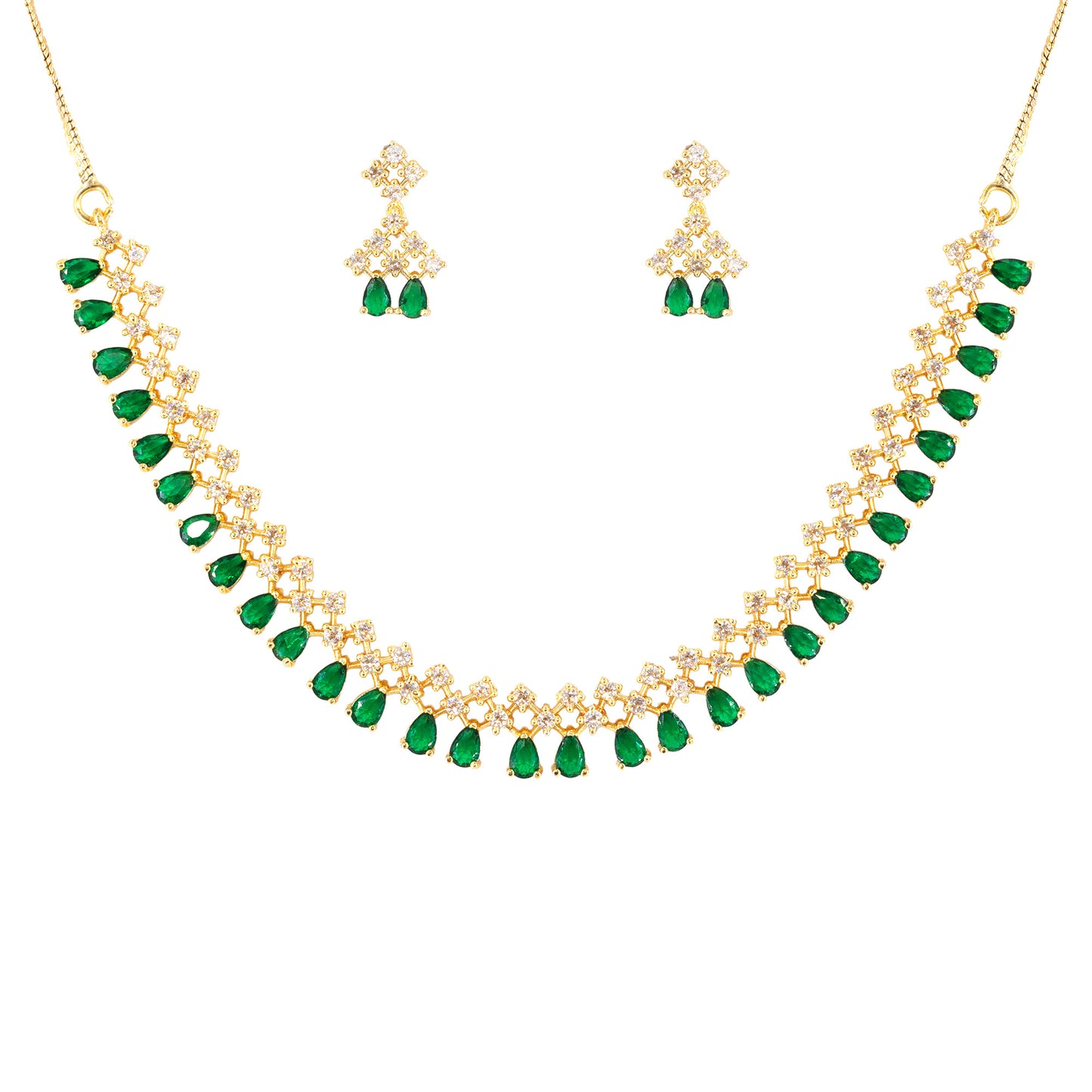 Gold Plated Green American Diamond Jewellery Set for Women